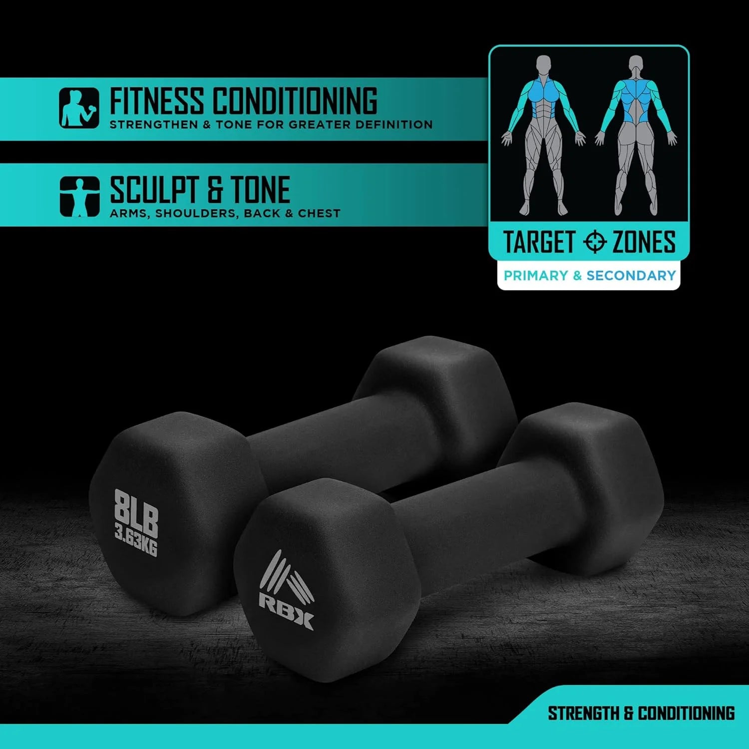 Weights Dumbbells Set - Neoprene Arm Weights with Non-Slip Grip, Training, Workout, Fitness, 8Lb