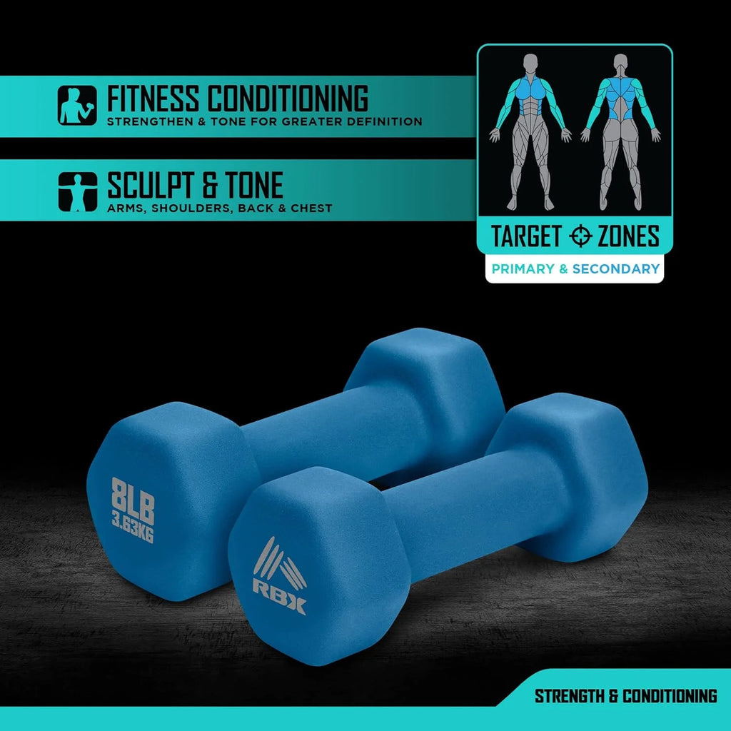 Weights Dumbbells Set - Neoprene Arm Weights with Non-Slip Grip, Training, Workout, Fitness, 8Lb