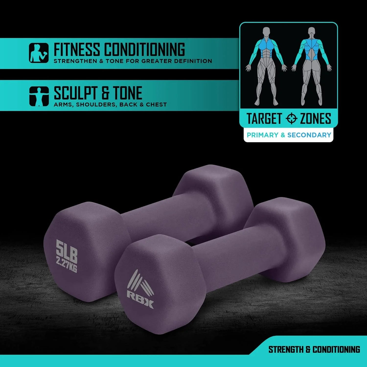 Weights Dumbbells Set - Neoprene Arm Weights with Non-Slip Grip, Training, Workout, Fitness, 5Lb